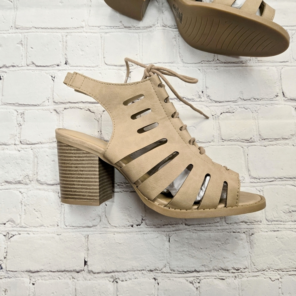 Slingback Lace Up PU Sandal Heels Women's Size 9 - Picture 2 of 9